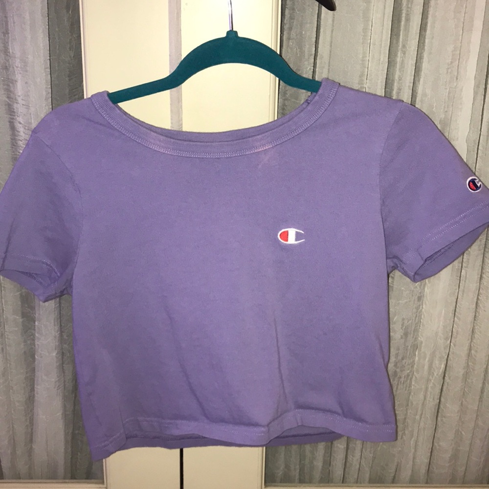 purple champion crop tee